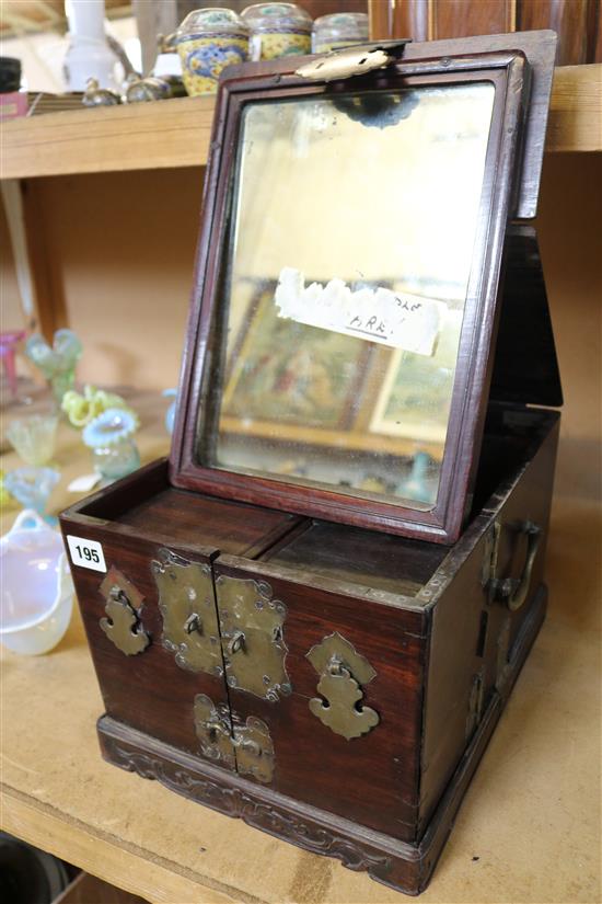 A Chinese rosewood and brass jewellery box
